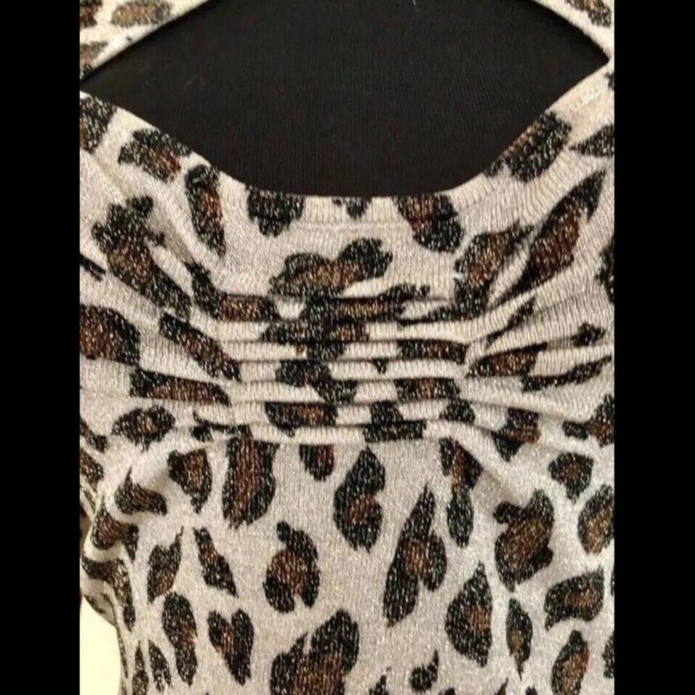 👠👚💛Cache Metallic Animal Print Ruched Keyhole Neck Top Stretch Sz Small - Picture 4 of 13